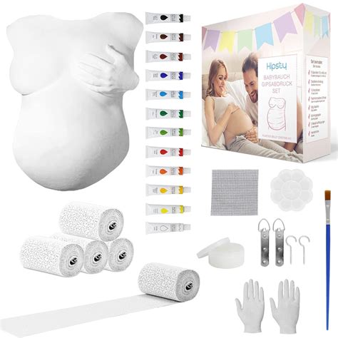 Babybauch Gipsabdruck mit bunten Farben