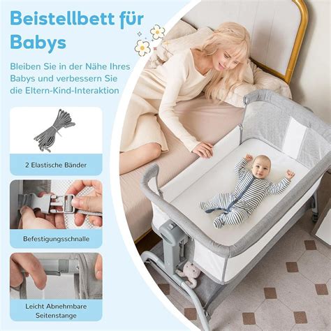 Infografik, die die verschiedenen Nutzungsmöglichkeiten eines Babynestchens zeigt (Beistellbett, Gitterbett, Reisebett)