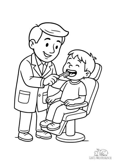 Illustration eines freundlichen Zahnarztes, der einem Kind die Zähne zeigt