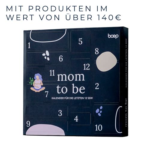 Collage von Produkten aus dem boep Mom To Be-Kalender.