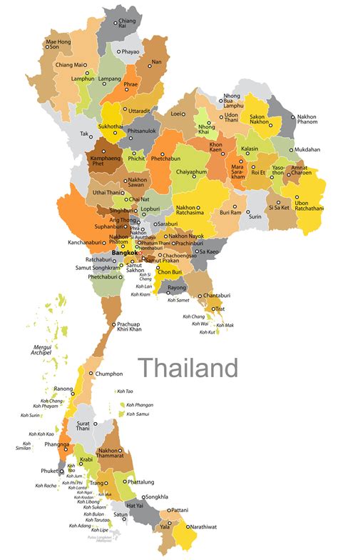 Karte von Thailand mit markierten Provinzen, in denen Zika-Virus-Fälle gemeldet wurden.