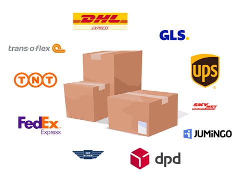 Eine Illustration, die verschiedene Versandoptionen zeigt: Paketlieferung mit DHL und Speditionslieferung für Möbel.