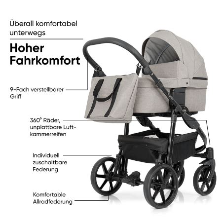 Detailaufnahme der Federung und der Luftkammerreifen des Chic 4 Baby Kinderwagens