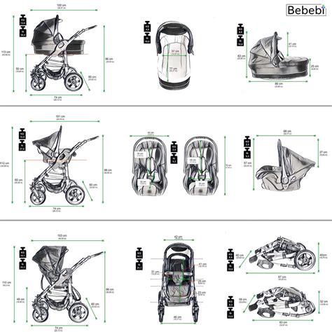 Schema des Besrey Buggys mit hervorgehobenen Maßen und Gewichtsangaben.