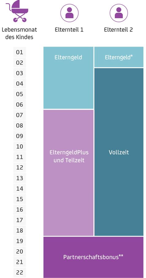 Grafik, die die verschiedenen Elterngeldvarianten und ihre Kombinationsmöglichkeiten darstellt