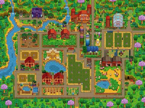Collage: Verschiedene Farm-Layouts in Stardew Valley