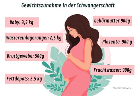 Infografik, die die durchschnittliche Gewichtszunahme pro Woche in der Schwangerschaft zeigt, mit Fokus auf die 21. SSW.