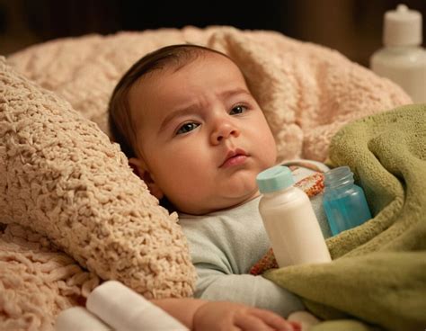 Baby mit Schnupfen und hustend