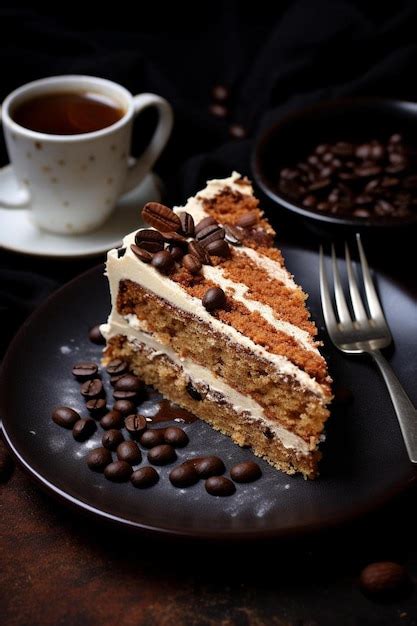 Nahaufnahme einer Tasse Kaffee und eines Stück Kuchens