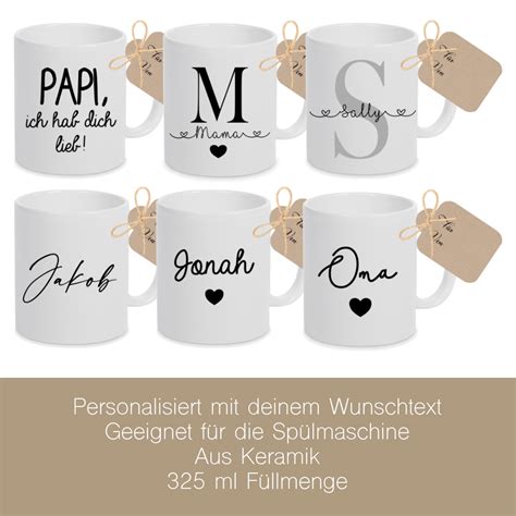 Collage aus verschiedenen kleinen Abschiedsgeschenken für Erzieherinnen: selbstgemalte Bilder, kleine gebastelte Figuren, personalisierte Tassen.