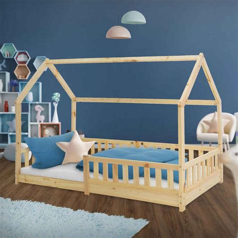 verschiedene Hausbett-Designs mit Dach und Fenstern, aus Kiefernholz, in verschiedenen Farben