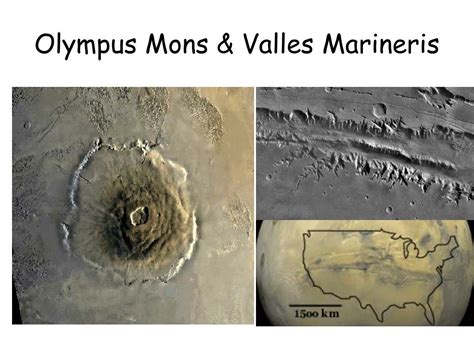 Topografische Karte des Mars mit Hervorhebung von Valles Marineris und Olympus Mons