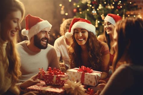 Eine Gruppe von Menschen tauscht Wichtelgeschenke aus