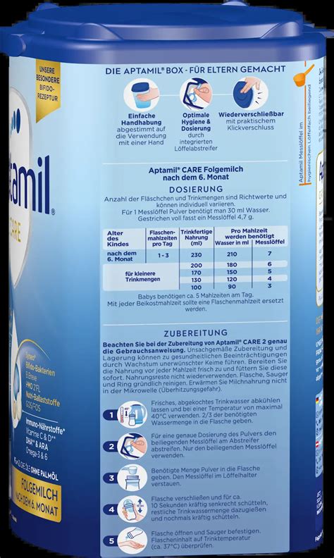 Schema zur Zubereitung von Aptamil Pre mit Schritt-für-Schritt-Anleitung