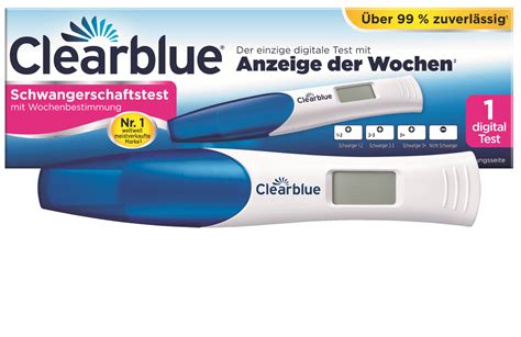 Schema der Anwendung des Clearblue Digital mit Wochenbestimmung, inklusive Darstellung des Displays.