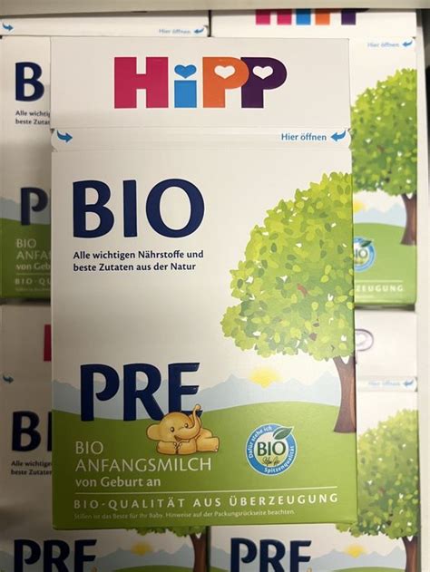 Packung der Hipp Bio Pre Anfangsmilch mit dem charakteristischen Logo