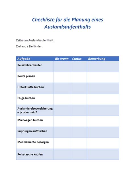 Beispiel für ein Bewerbungsformular oder eine Checkliste mit erforderlichen Unterlagen