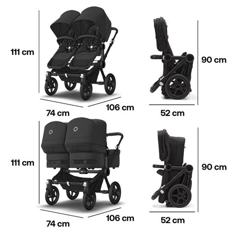 Vergleich der beiden Faltmodi des Bugaboo Donkey 5 mit Größenangaben