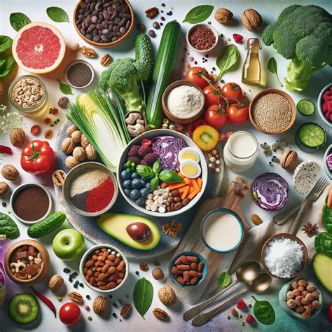 Bilder von gesunden Lebensmitteln wie Obst, Gemüse und Vollkornprodukten