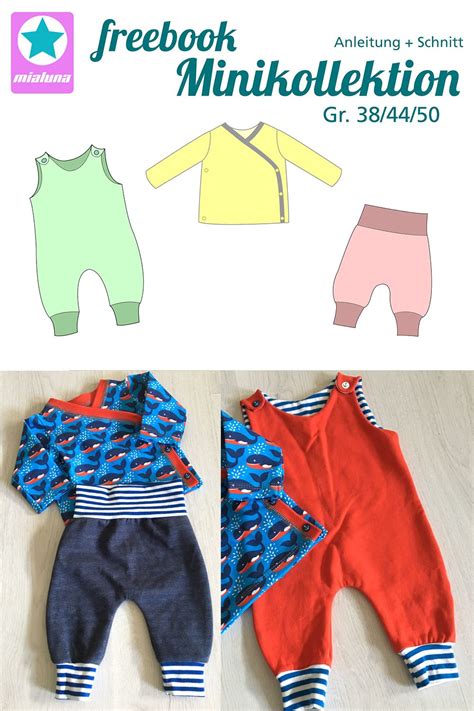 Collage aus verschiedenen kostenlosen Schnittmustern für Babykleidung und Stofftiere