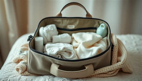 Übersichtliche Darstellung des Inhalts einer Kliniktasche für werdende Mütter