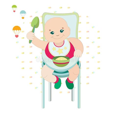 Illustration eines Babys, das mit Freude Brokkoli-Brei isst