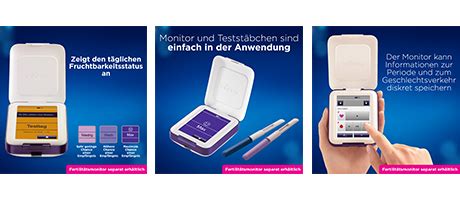 Schema der Funktionsweise des Persona Verhütungsmonitors mit Touchscreen und Teststäbchen