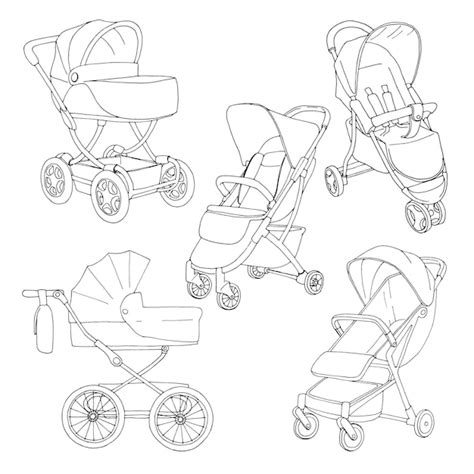 Illustration eines einhändig zusammenklappbaren Kinderwagens