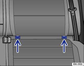 Foto von ISOFIX-Halteösen im Fond eines Volkswagen Fahrzeugs, eventuell mit einem Kindersitz, der daran befestigt ist.