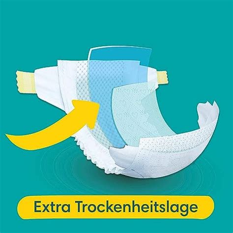 Illustration des Auslaufschutzes an Bauch, Rücken und Beinen von Pampers Windeln