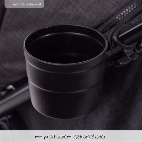 Übersicht über typisches Buggy-Zubehör: Einkaufstasche, Getränkehalter, Regenschutz und Sonnensegel.