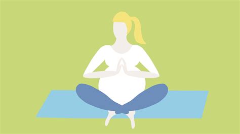 Illustration einer schwangeren Frau, die sich gesund ernährt und leichte Bewegung macht.