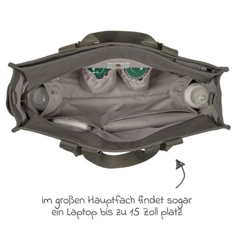 Detailaufnahme der Lässig Wickeltasche mit sichtbaren Fächern und Reißverschlüssen