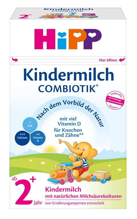 Infografik, die die wichtigsten Nährstoffe von HiPP Kindermilch COMBIOTIK® und ihre Funktionen für das Kind hervorhebt.