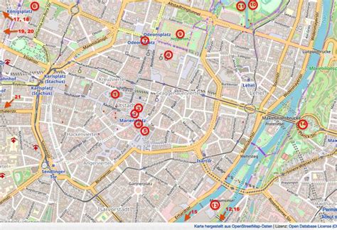 Karte von München mit Markierungen der verschiedenen Massagepraxen, die Schwangerschaftsmassagen anbieten.