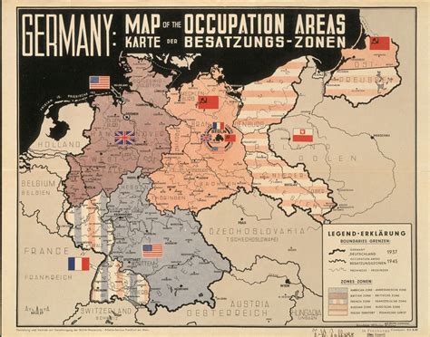 Karte der Besatzungszonen Deutschlands nach dem Zweiten Weltkrieg