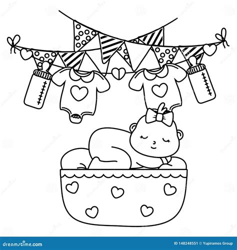 Illustration einer Wiege, die gereinigt wird, um sie für ein Baby vorzubereiten.