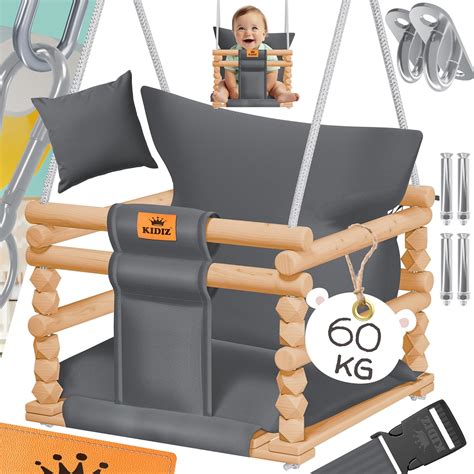 Holz-Babyschaukel mit abnehmbarem Kissen und Spielbügel