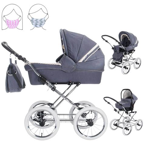 Illustration des Friedrich Hugo Natureline Kinderwagens mit verschiedenen Aufsätzen