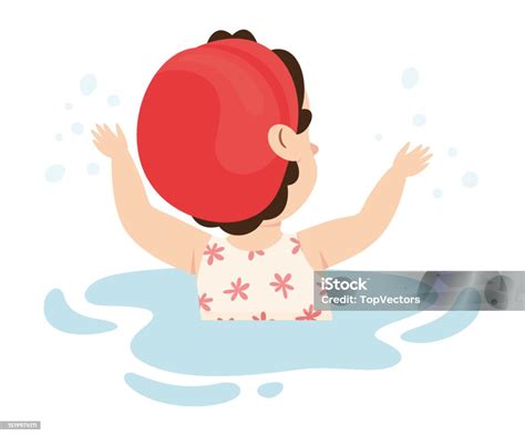 Illustration eines Babys, das glücklich im Wasser planscht und mit den Eltern interagiert.