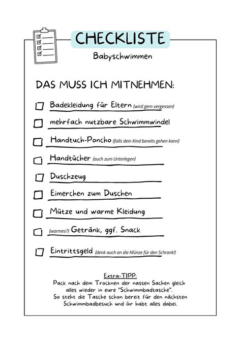 Checkliste für die Schwimmtasche zum Babyschwimmen
