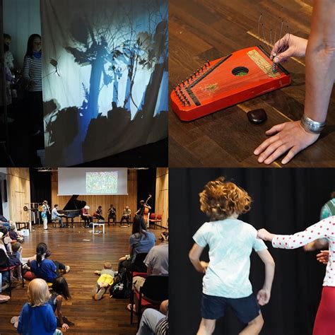 Collage aus verschiedenen Angeboten für Familien: Musik, Bewegung, Beratung