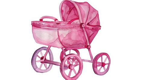 Illustration eines Kinderwagens mit angebrachtem Sonnensegel in rosa Farbe
