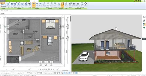 Illustration eines behindertengerechten Wohnraums mit Rampen und angepassten Möbeln.