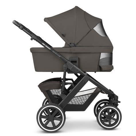 Schema des ABC Design Salsa 4 Kinderwagens mit hervorgehobenen Komfort- und Sicherheitsmerkmalen.