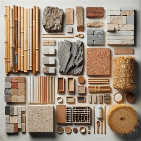 Collage aus verschiedenen nachhaltigen Materialien wie Bambus und Biokunststoff.