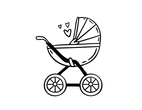 Zeichnung eines Hesba Kinderwagens mit verschiedenen Aufsätzen und Rädern